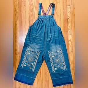 Monthorigin Embroidered Denim Overalls Boho Floral Jumpsuit L Boho Art Teacher